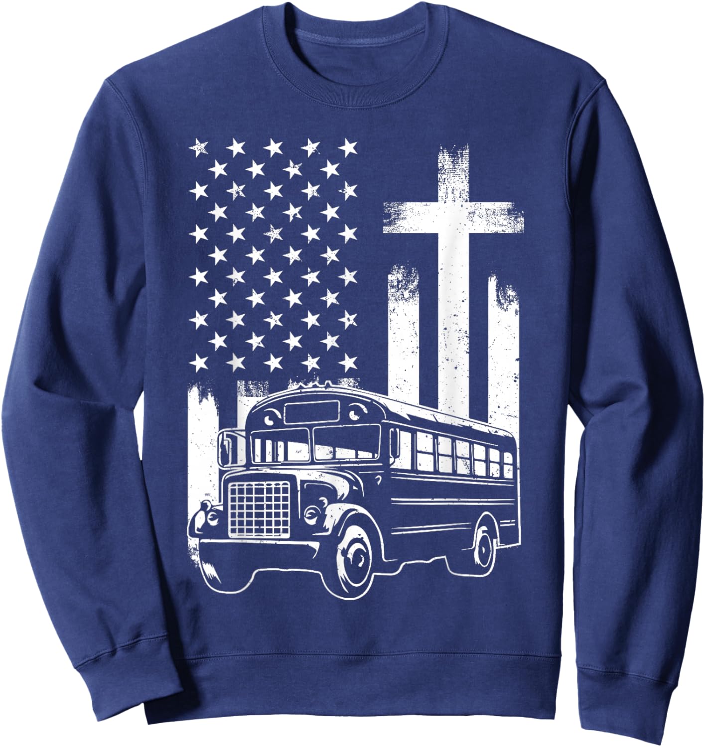Bus Driver Patriotic Christian USA Flag School Bus Driver Sweatshirt - Sweatshirt | Navy