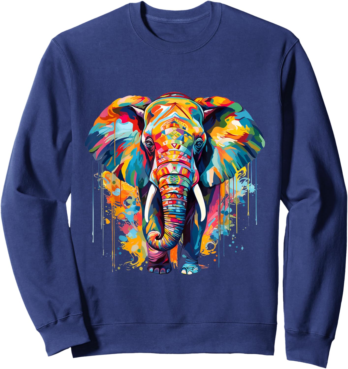 Cool Colorful Elephant Portrait Graphic Sweatshirt - Sweatshirt | Navy
