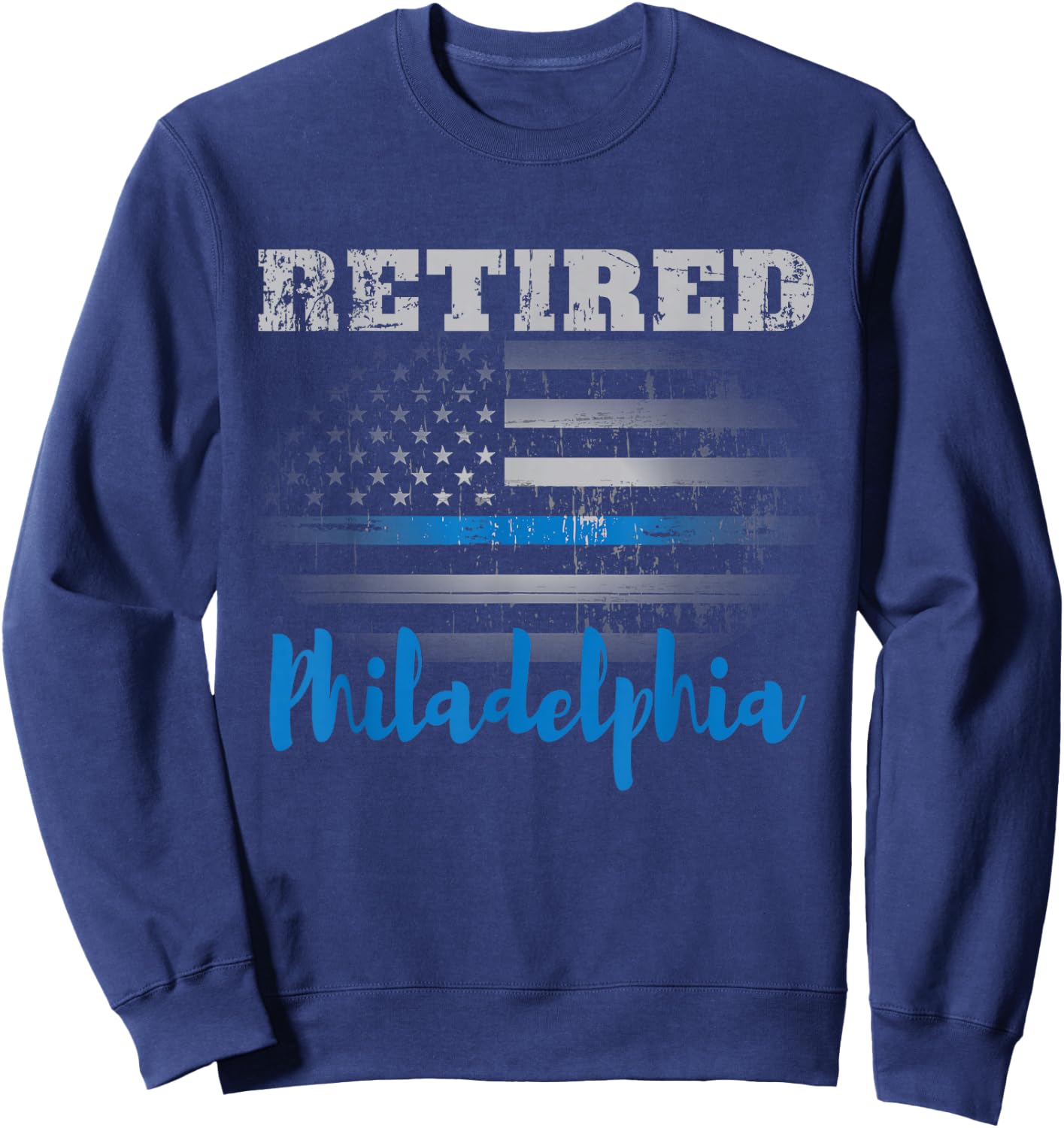 Retired Police Officer Philadelphia American Flag Design Men Sweatshirt - Sweatshirt | Navy