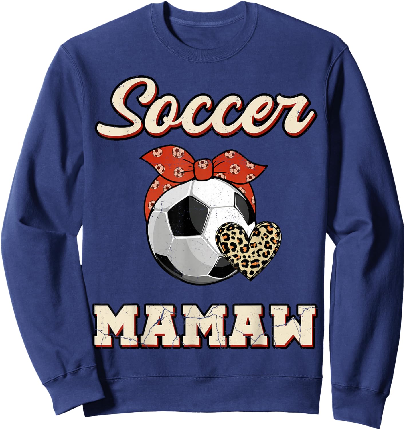 Soccer Mamaw Bandana Leopard Heart Fans Mother's Day Sweatshirt - Sweatshirt | Navy