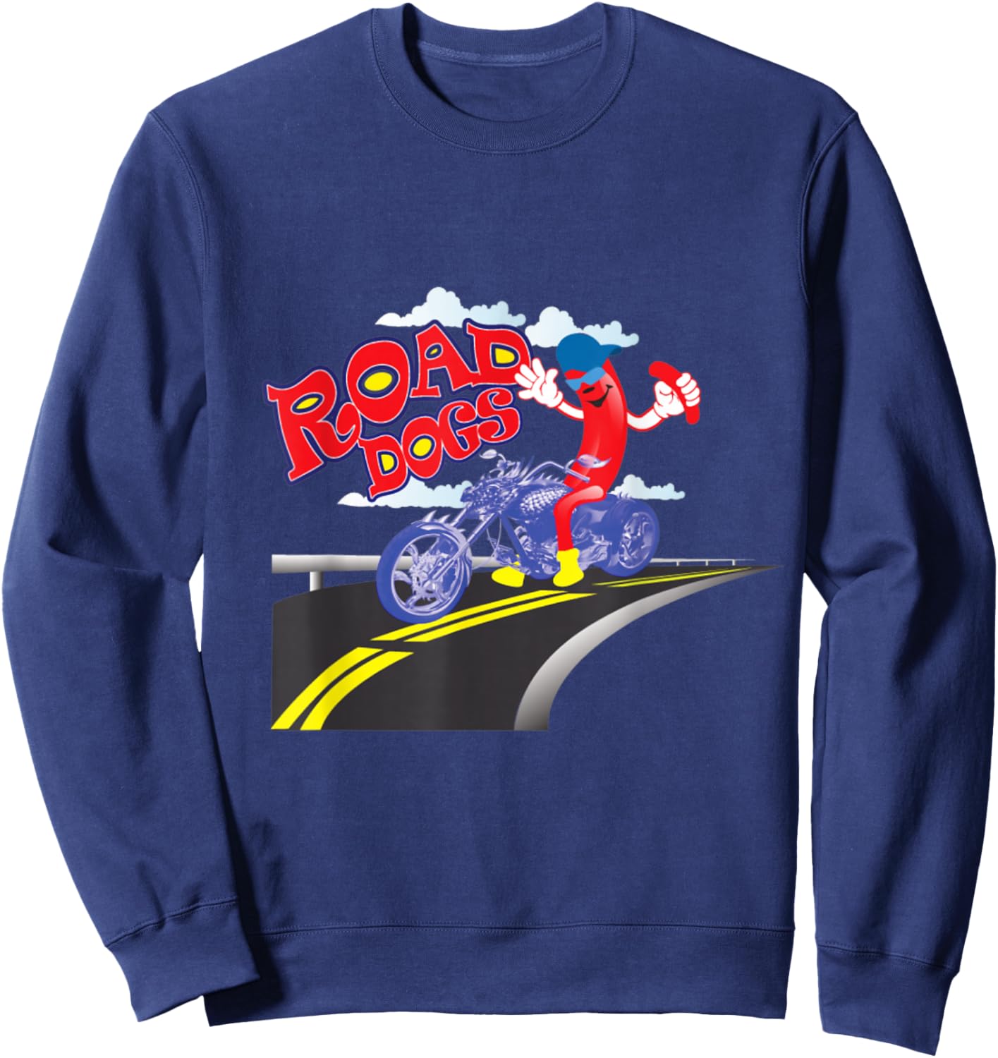 Funny Motorcycle Hot Dog Road Dogs Food Truck Hot Dog Cart Sweatshirt - Sweatshirt | Navy