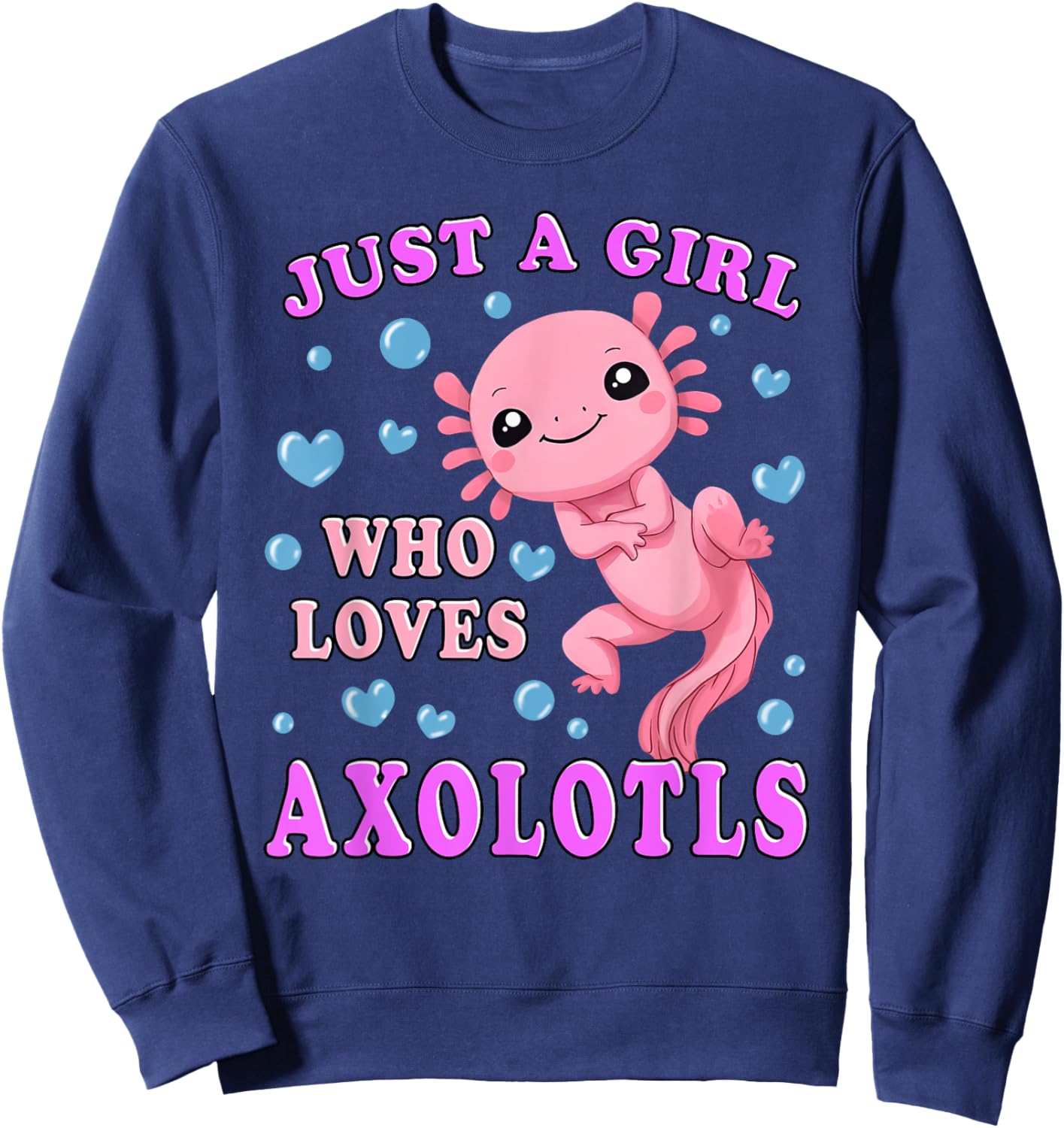 Axolotl Kawaii Cute Anime Axolotl for Teen Girls Kids Sweatshirt - Sweatshirt | Navy