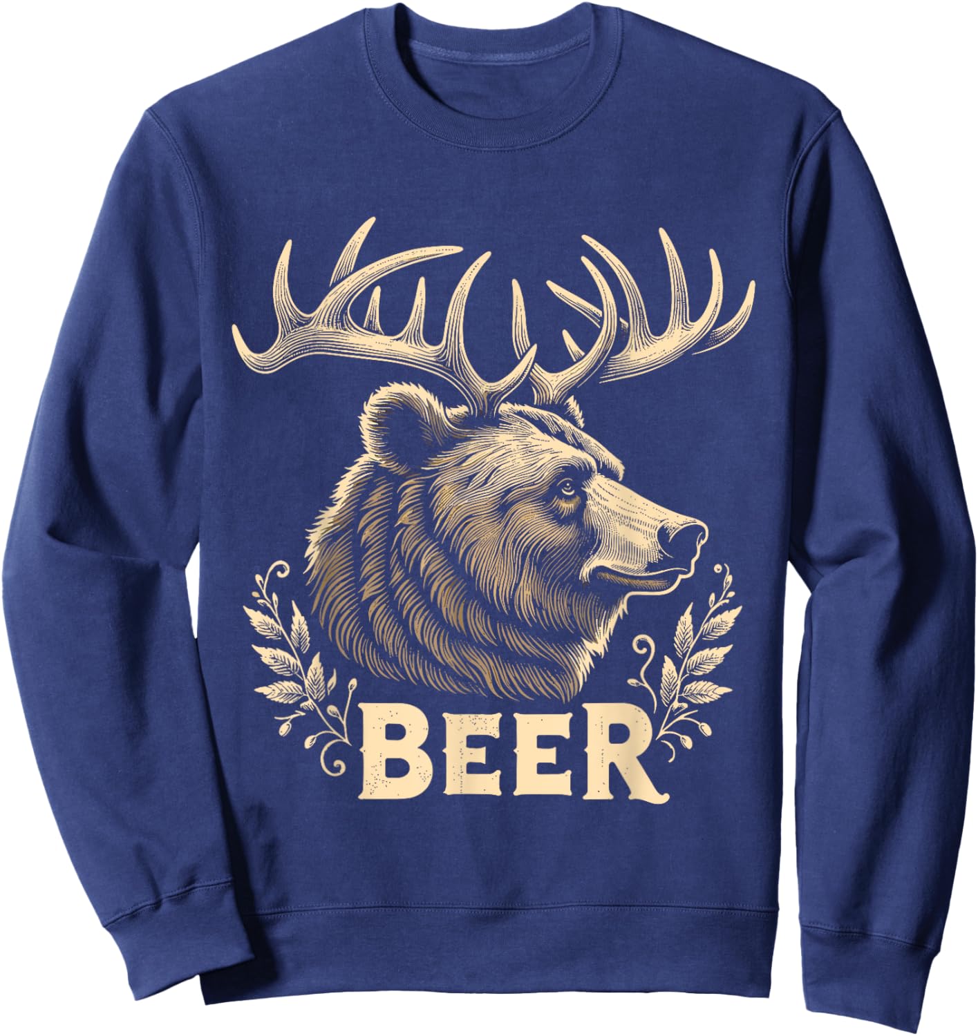 Beer Funny Vintage Design Bear with Deer Antlers for Drinker Sweatshirt - Sweatshirt | Navy