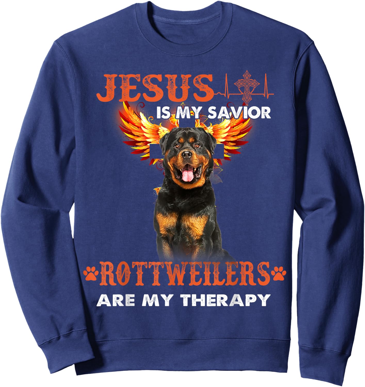 Jesus Is My Savior Rottweilers Are My Therapy Christian Sweatshirt - Sweatshirt | Navy