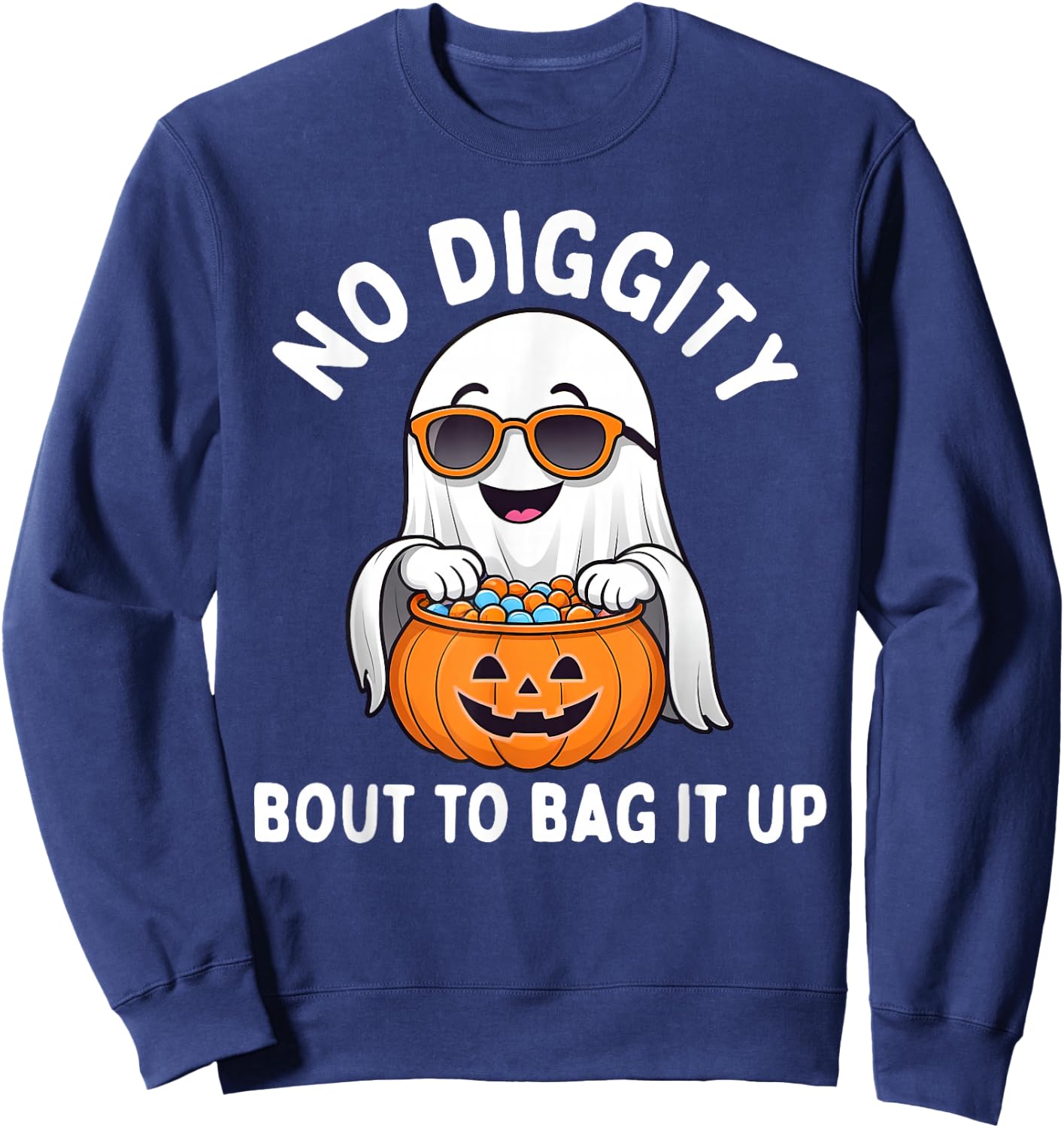 Halloween Ghost No Diggity Bout to Bag it Up Toddler Boys Sweatshirt - Sweatshirt | Navy