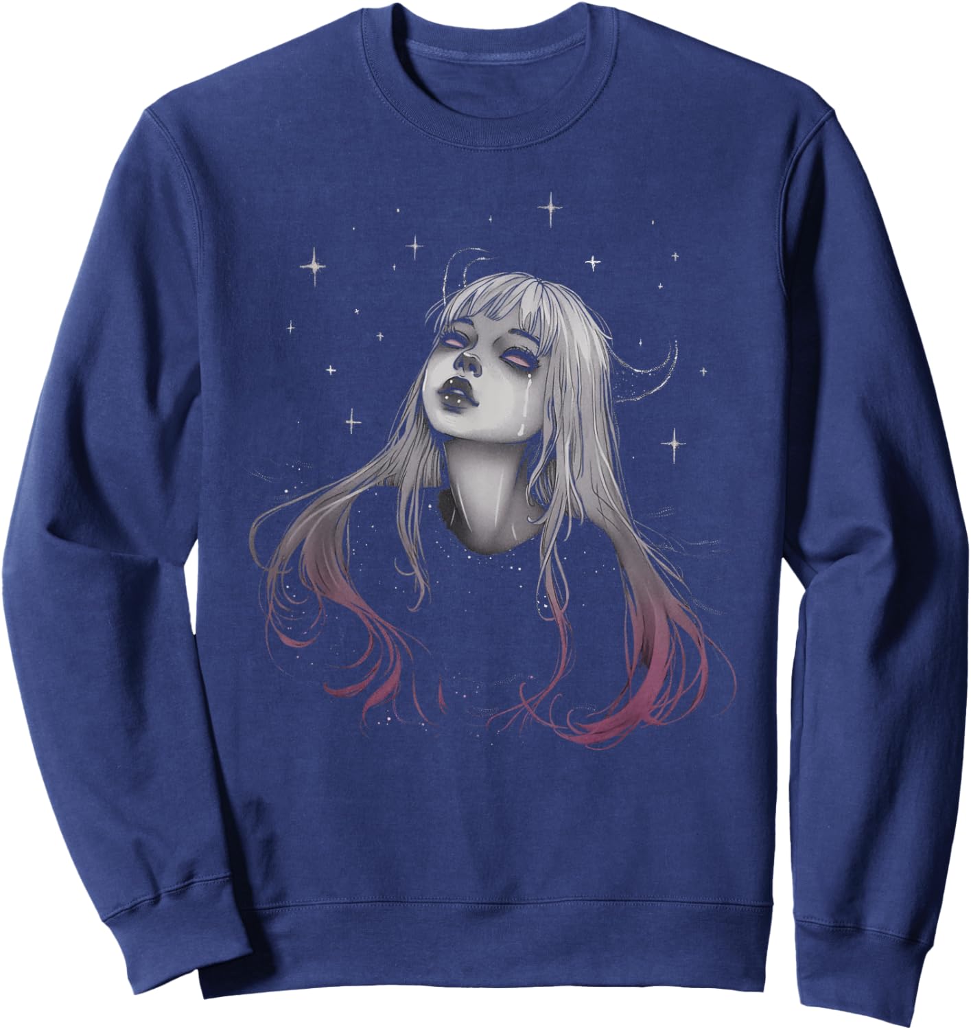 Sad Girl Demon Stars Pastel Goth Alt Pink Crying Aesthetic Sweatshirt - Sweatshirt | Navy