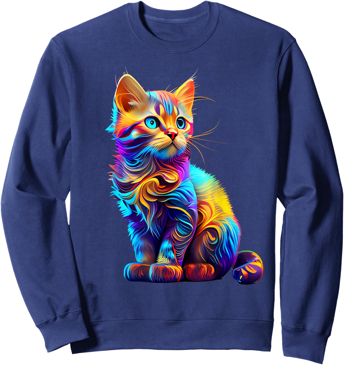 Cute Cat for Kids Kitten Lovers Colorful Art Kitty Adoption Sweatshirt - Sweatshirt | Navy