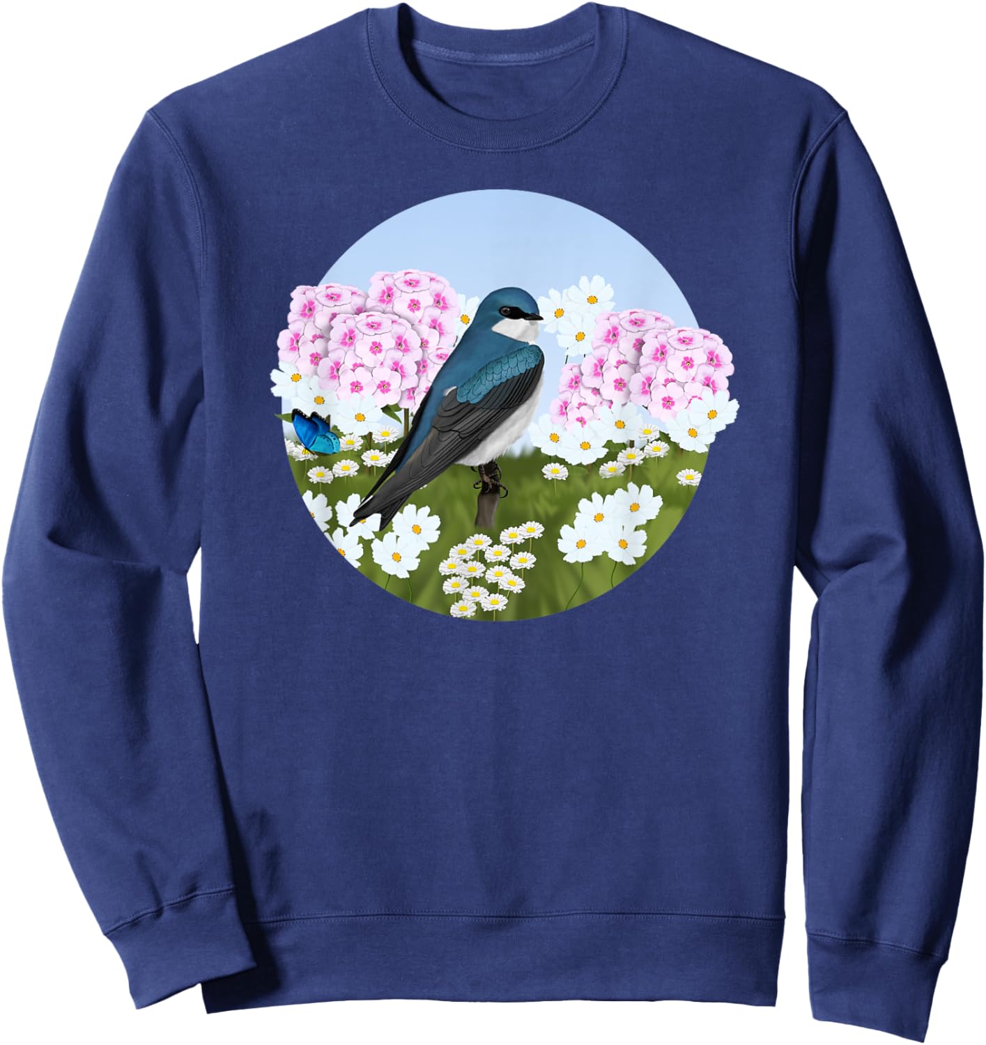 Tree Swallow Summer Flowers Birder Bird Watching Biologist Women Kids Sweatshirt - Sweatshirt | Navy