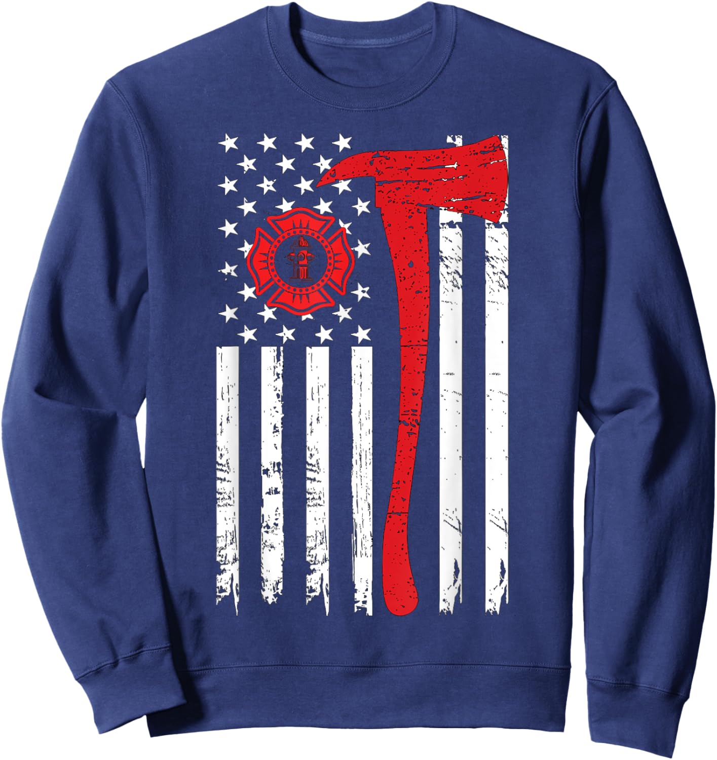 Wildland Firefighter Axe American Flag Fireman Sweatshirt - Sweatshirt | Navy
