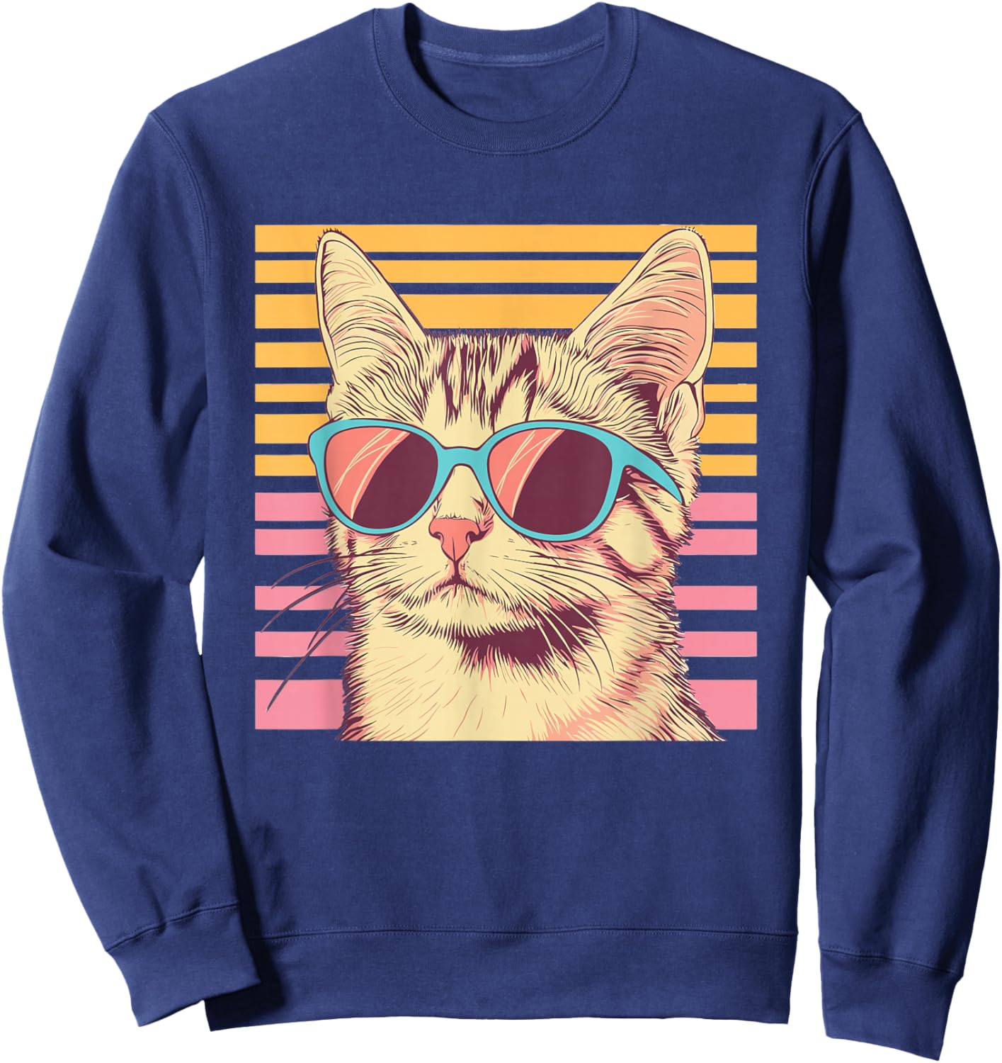 Retro Cat With Sunglasses I Kids Cat Sweatshirt - Sweatshirt | Navy