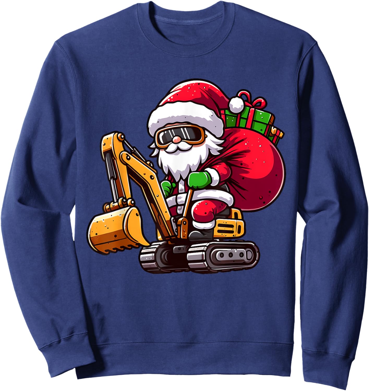 Christmas Santa Claus Driving Excavator Construction Pajama Sweatshirt - Sweatshirt | Navy