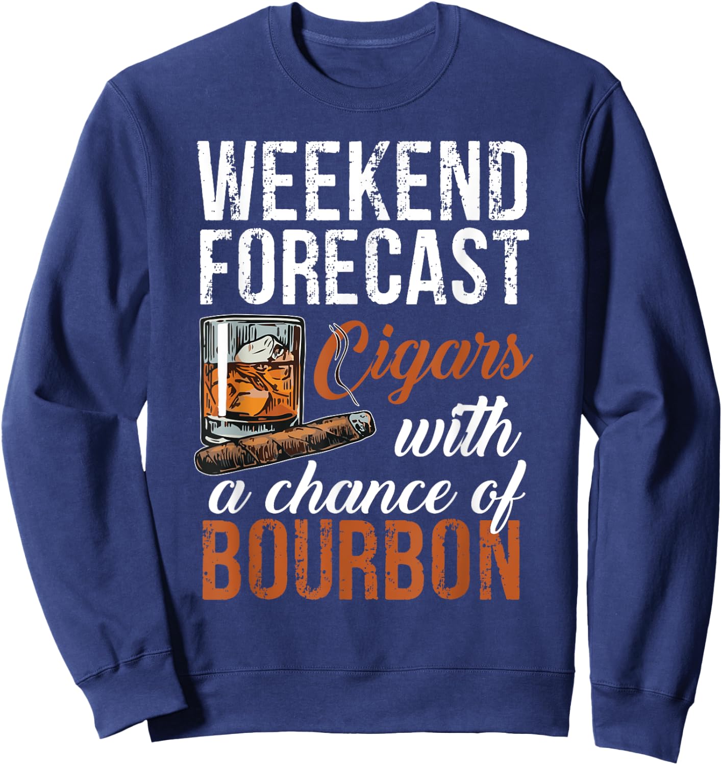 Cool Shirt For Cigars And Bourbon Lover Grandpa Men's Black Small Modern Letter Print Sweatshirt - Sweatshirt | Navy