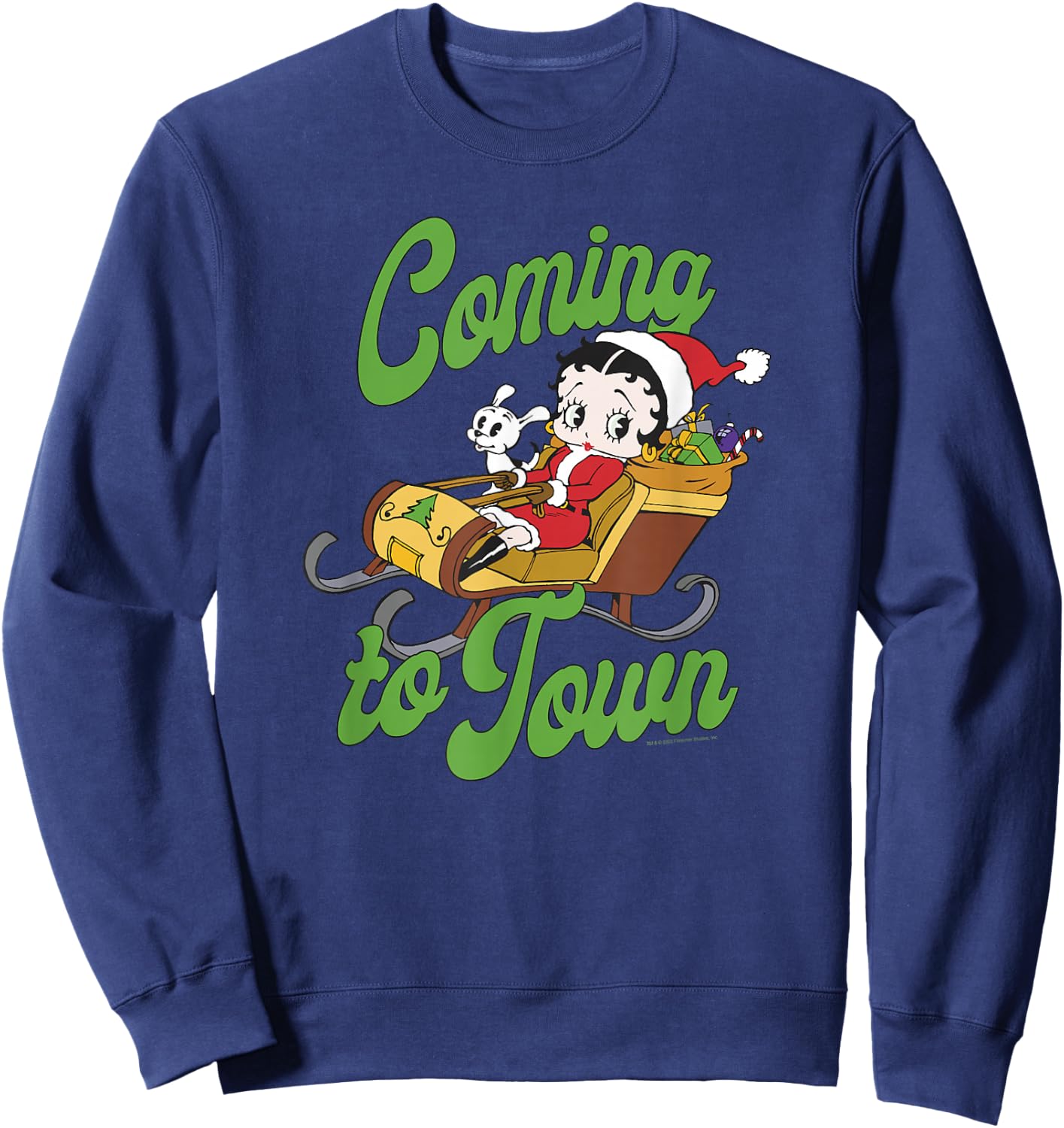 Betty Boop Christmas Coming To Town Santa Sleigh Betty Sweatshirt - Sweatshirt | Navy