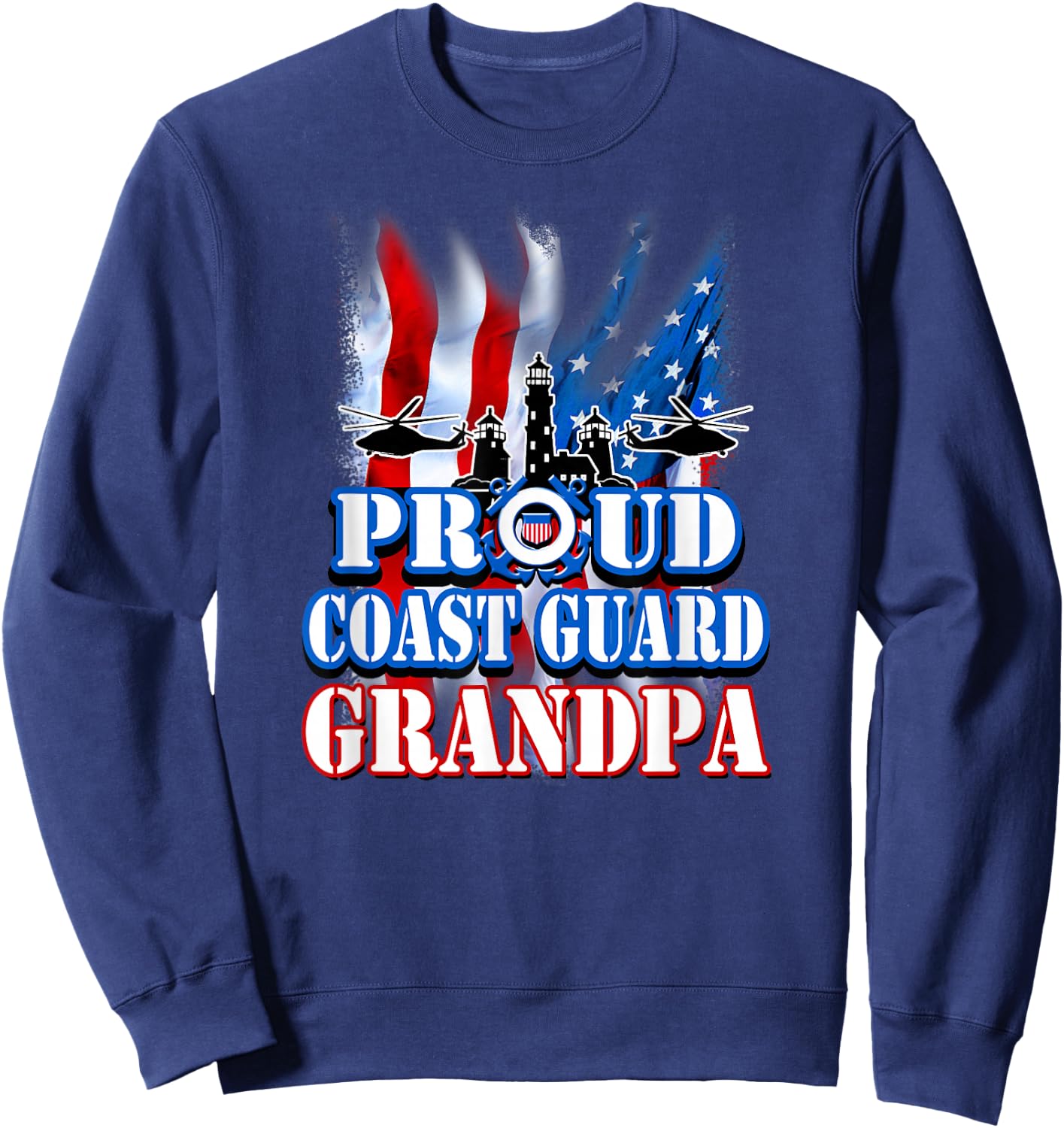 Coast Guard Grandpa USA Flag Military Men Sweatshirt - Sweatshirt | Navy