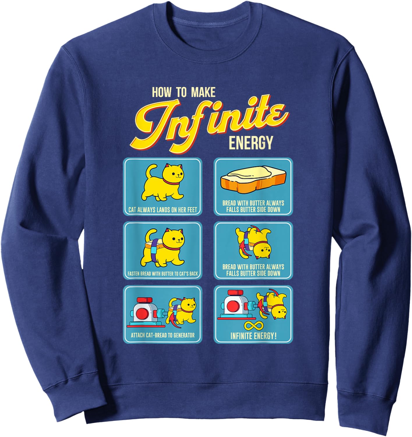 Funny Math Infinite Energy Cat And Mechanical Engineering Sweatshirt - Sweatshirt | Navy