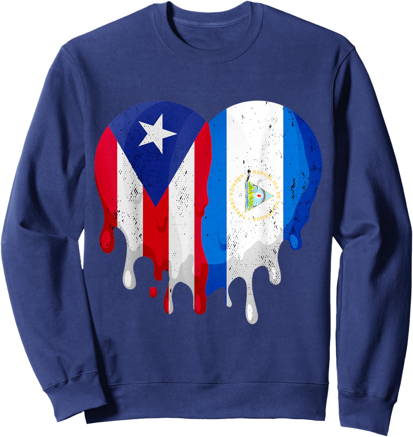 Puerto Rico Nicaragua Flag Heart Grown Patriot Country Sweatshirt - Sweatshirt | Navy