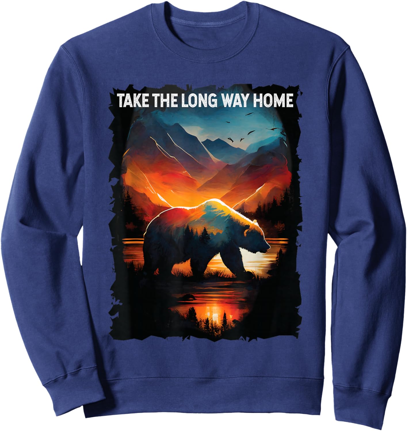 Take The Long Way Home bear hiking camping mountains Sweatshirt - Sweatshirt | Navy
