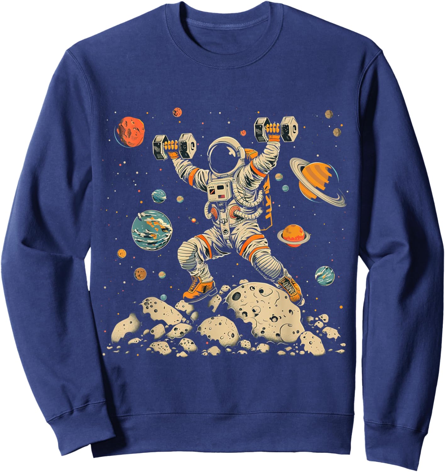 Funny Astronaut Space Weightlifting Fitness Gym Workout Men Sweatshirt - Sweatshirt | Navy