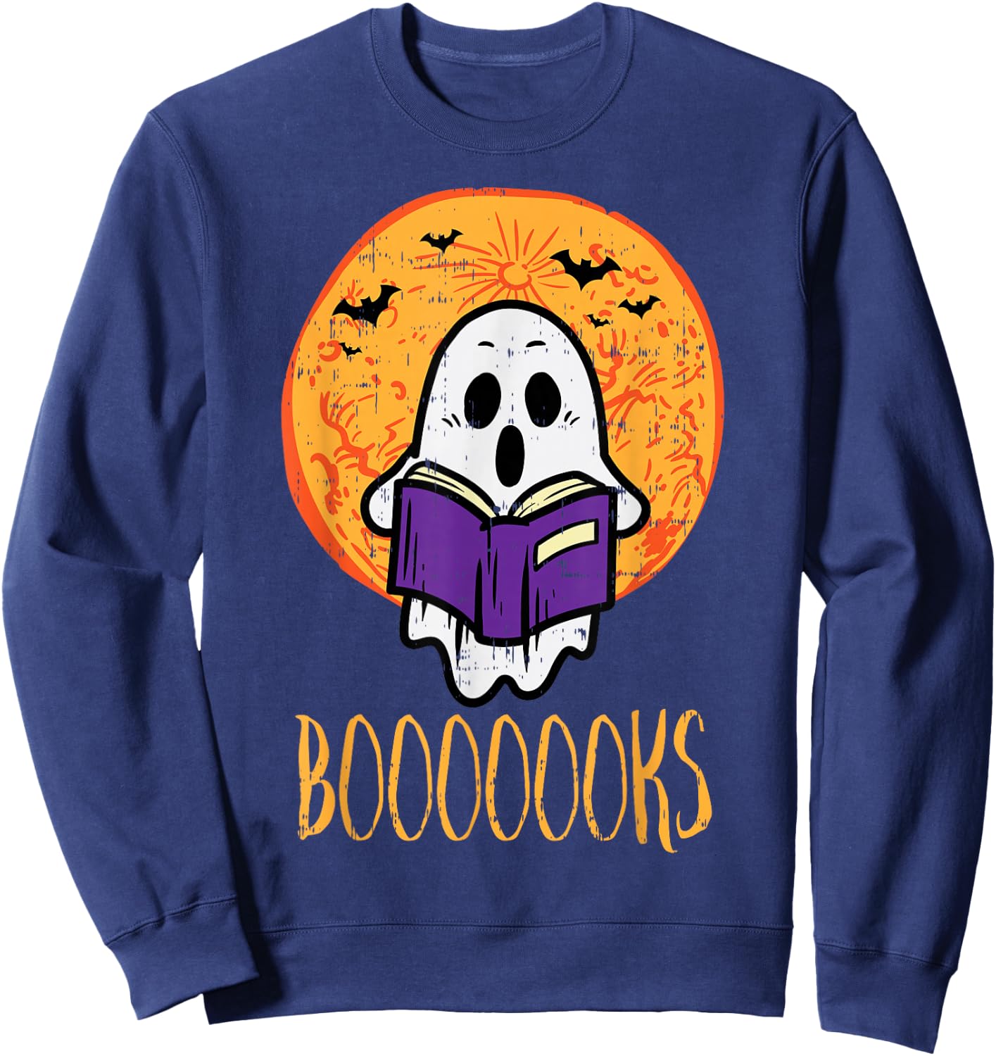 Boooks Moon Ghost Reading Halloween Bookworm Librarian Book Sweatshirt - Sweatshirt | Navy