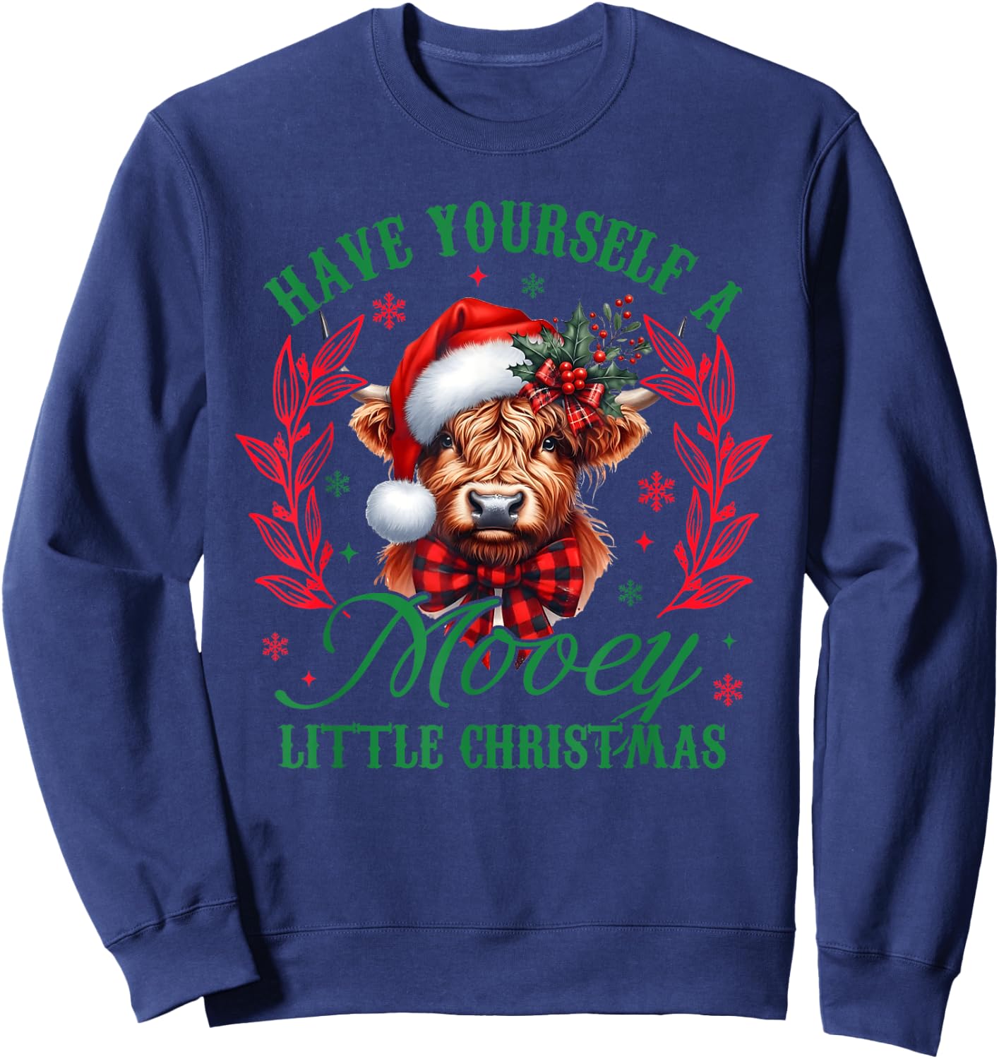 Have Yourself A Mooey Little Christmas Funny Cow Santa Women Sweatshirt - Sweatshirt | Navy