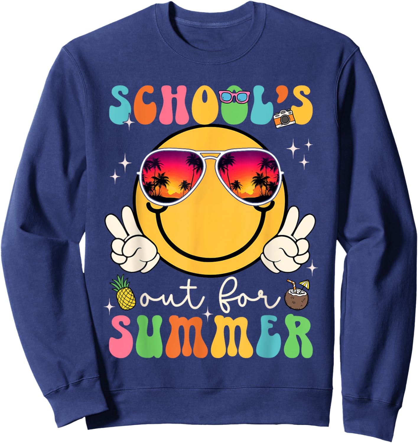 School's Out For Summer Teacher Last Day Of School Groovy Sweatshirt - Sweatshirt | Navy