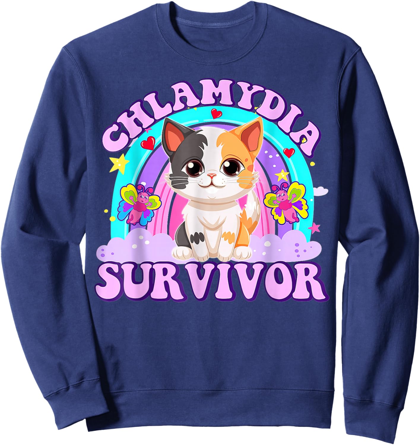 Chlamydia Survivor Cat Rainbow Sweatshirt - Sweatshirt | Navy