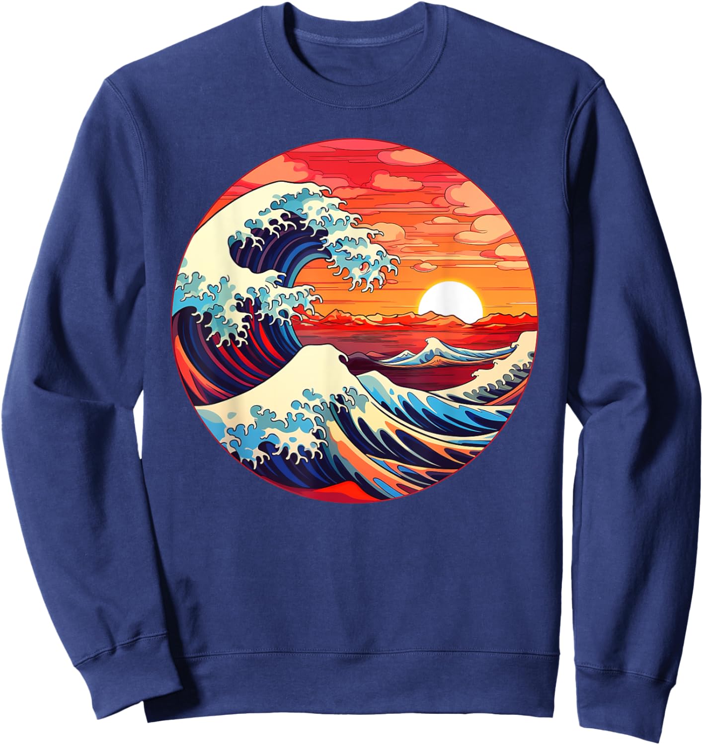 Great Art Aesthetic Tsunami boys Wave off Kanagawa Japanese Sweatshirt - Sweatshirt | Navy
