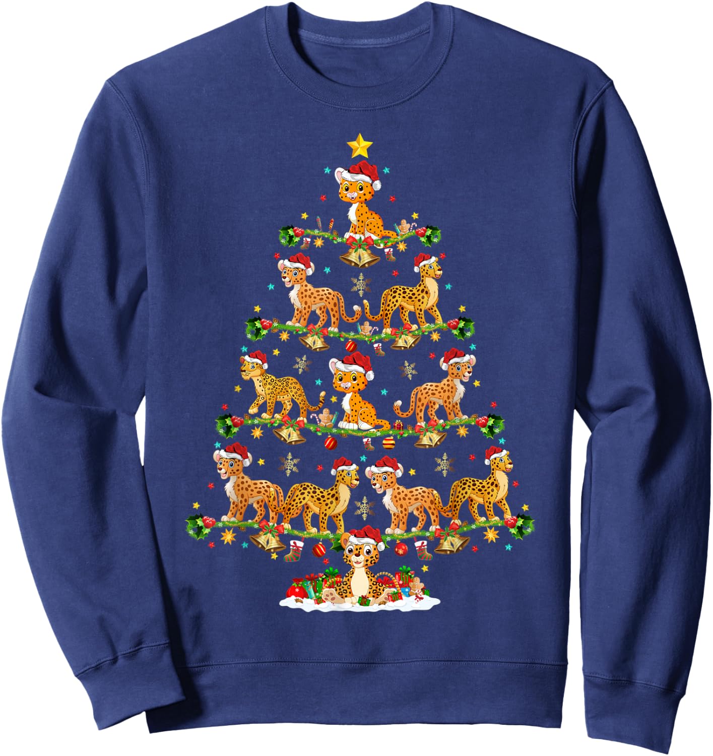 Cheetah Lover Lights Xmas Santa Cheetah Christmas Tree Sweatshirt - Sweatshirt | Navy