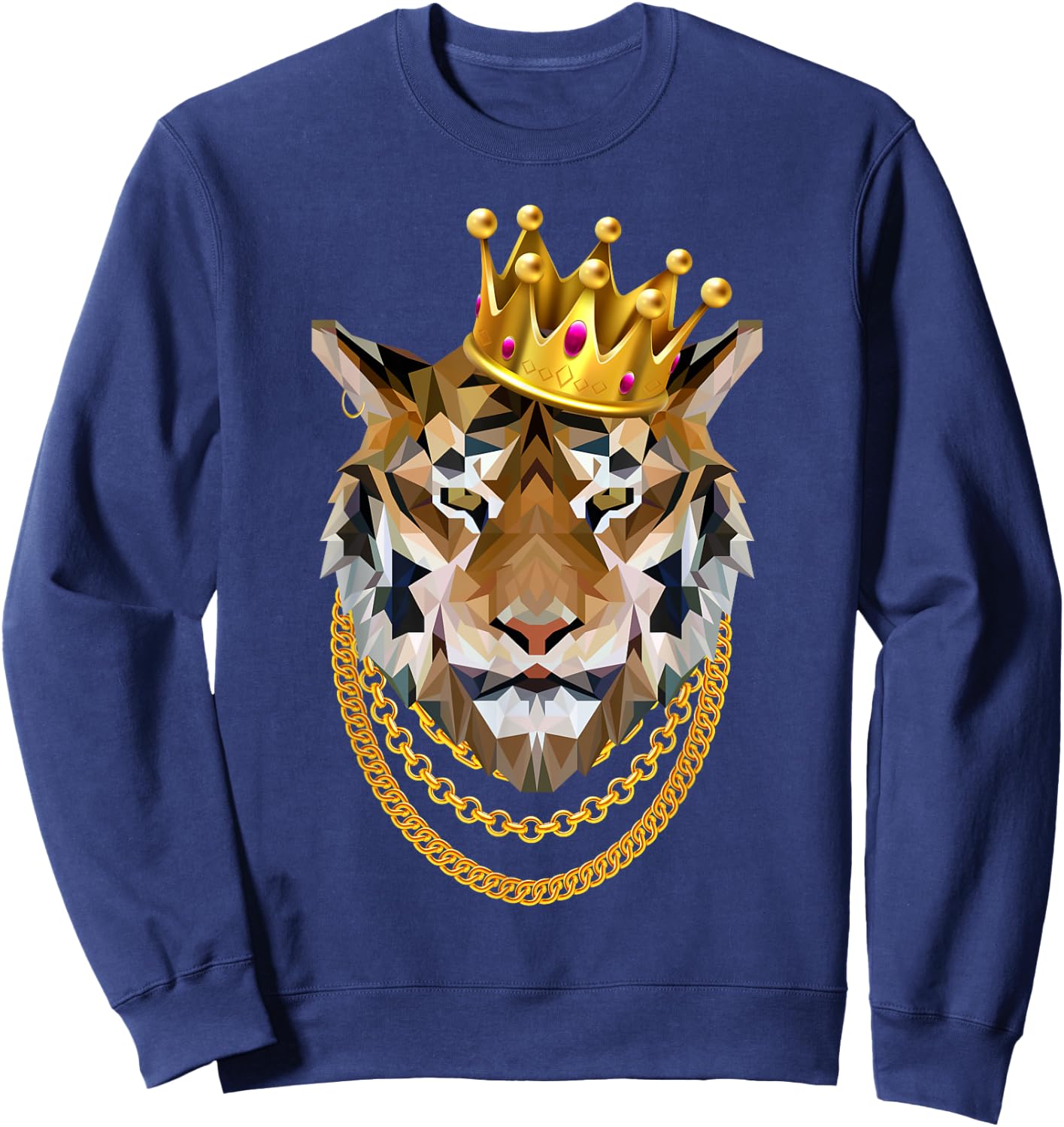 Siberian Tiger Gangster Crown King Chain Sweatshirt - Sweatshirt | Navy