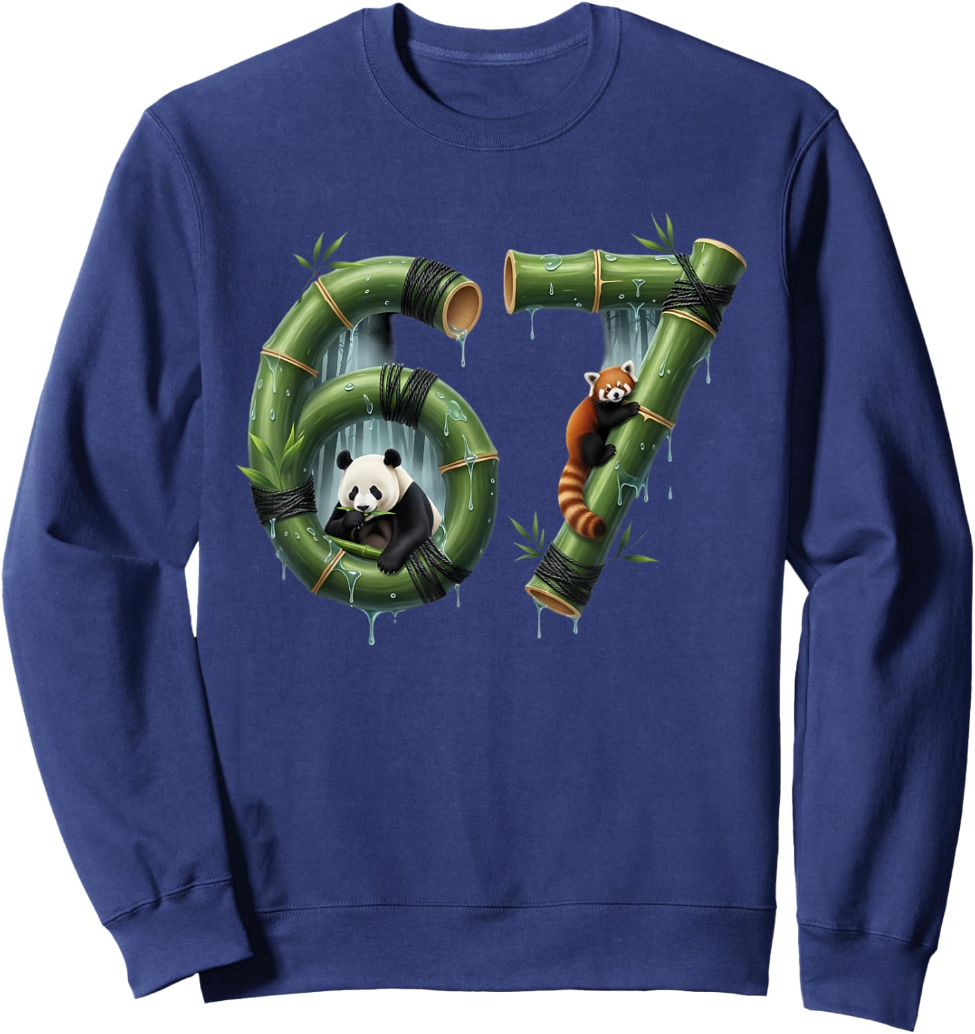 Six Seven Bamboo Design Panda Number 67 Jungle Art Sweatshirt - Sweatshirt | Navy