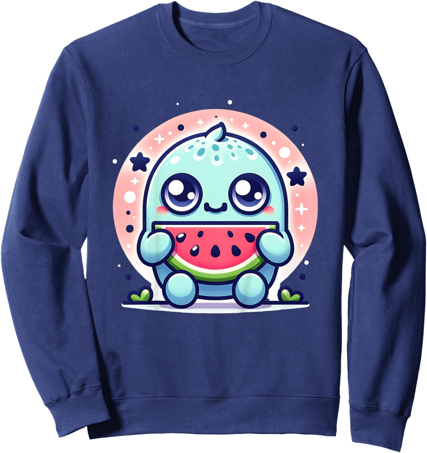 Cute Monster Eating Watermelon Funny Graphic Outfit Boy Girl Sweatshirt - Sweatshirt | Navy