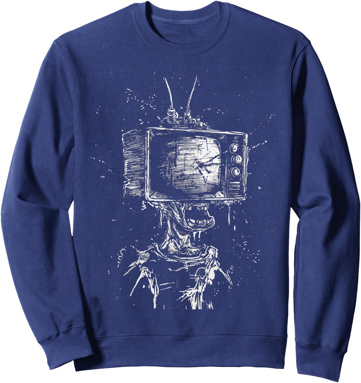 Weird Grunge TV Head Art Alt Odd Strange Goth Aesthetic Sweatshirt - Sweatshirt | Navy