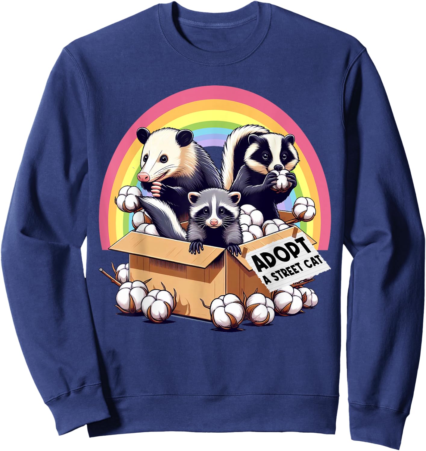 Adopt A Street Cat Funny Opossum Raccoon Skunk Vintage Sweatshirt - Sweatshirt | Navy