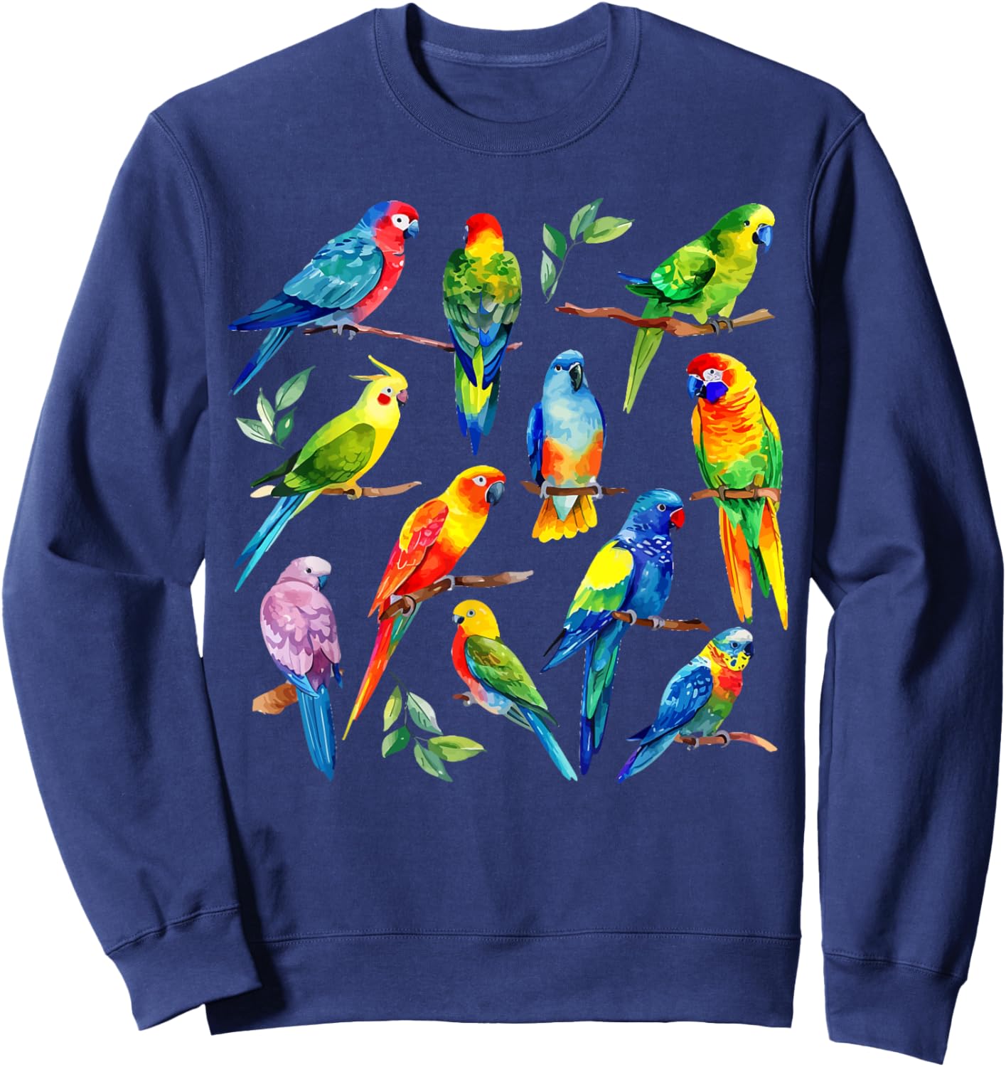 Colorful Parrot Watercolor Sweatshirt - Sweatshirt | Navy