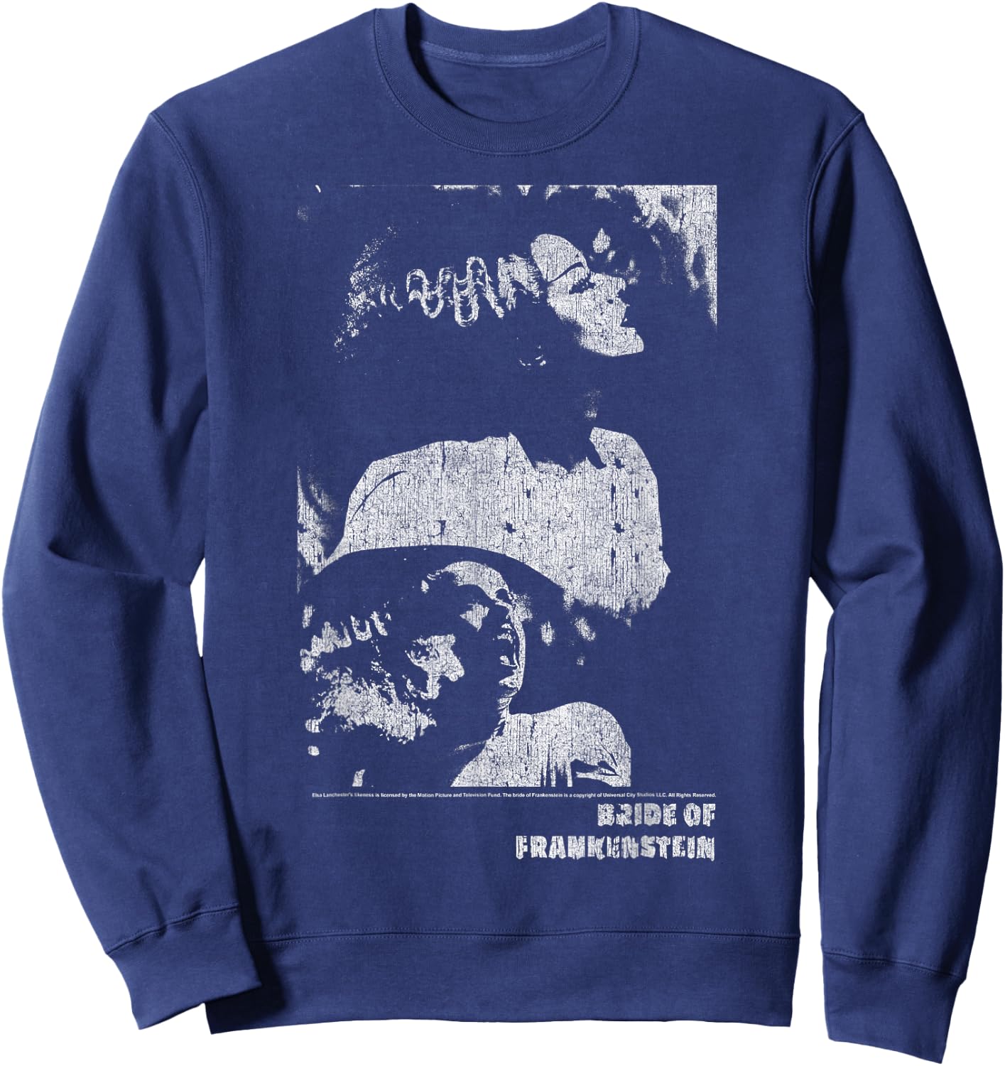 Universal Monsters The Bride Of Frankenstein Distressed Sweatshirt - Sweatshirt | Navy