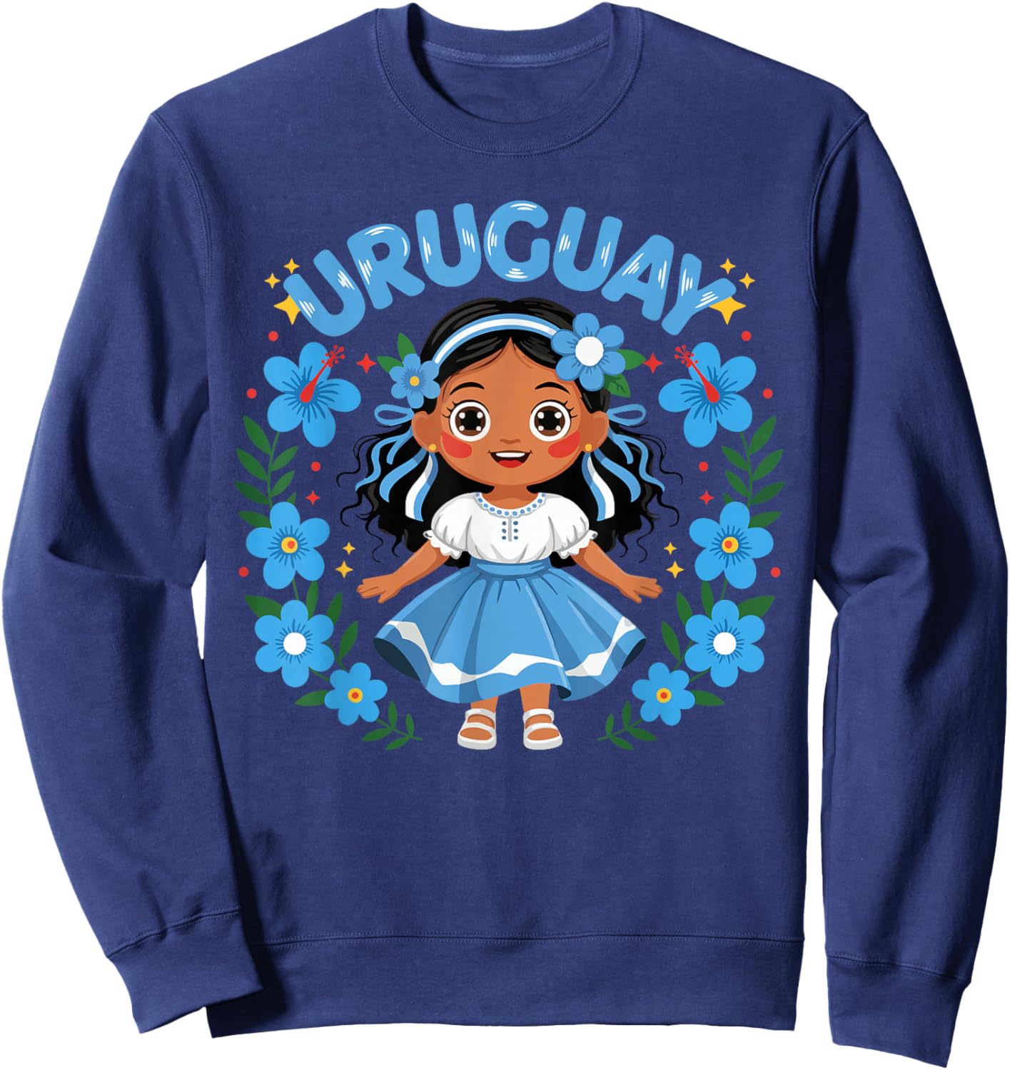 Uruguay Uruguayan Girl Traditional Dress Flowers Sweatshirt - Sweatshirt | Navy