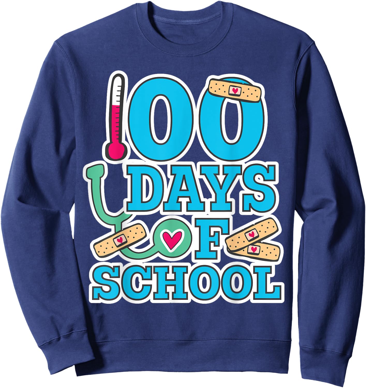 School Nurse 100 Days of School Sweatshirt - Sweatshirt | Navy