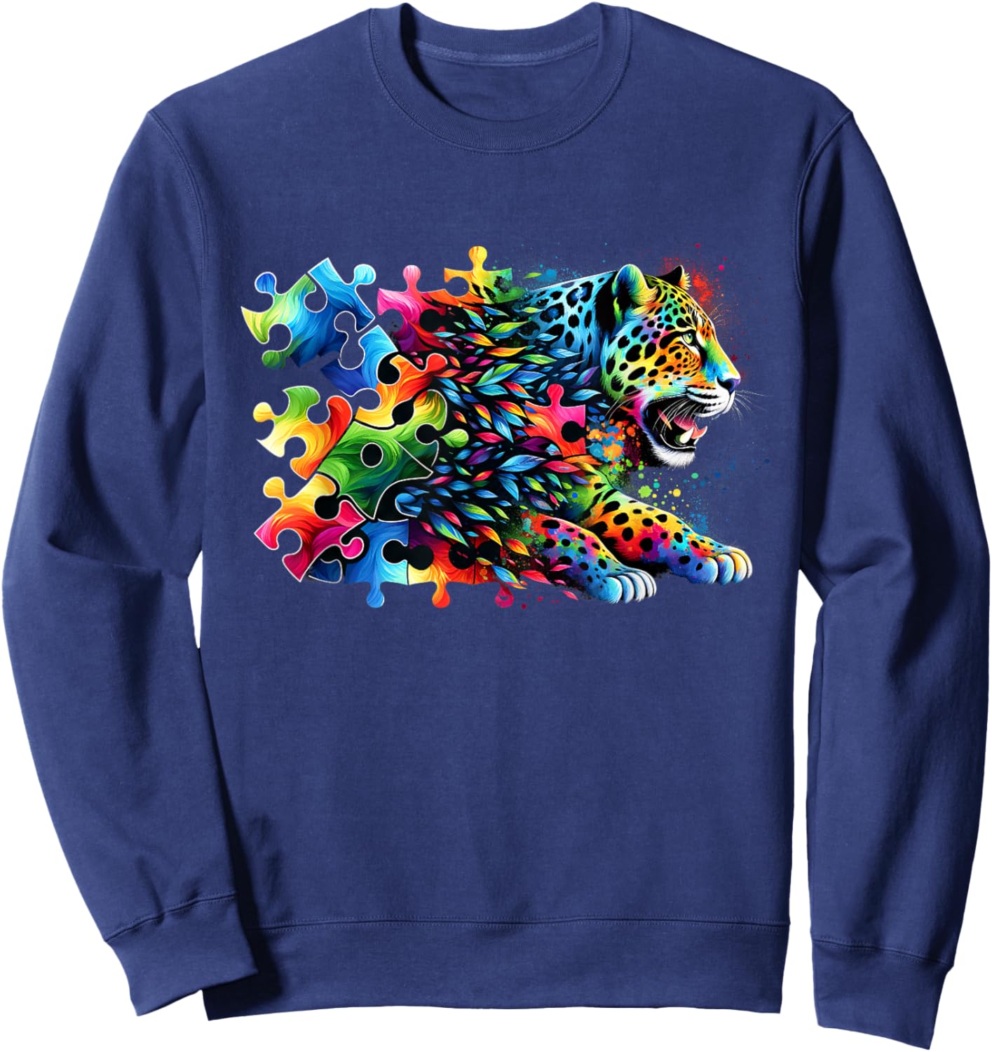 Jaguar Autism Awareness Month Autistic Colorful Sweatshirt - Sweatshirt | Navy