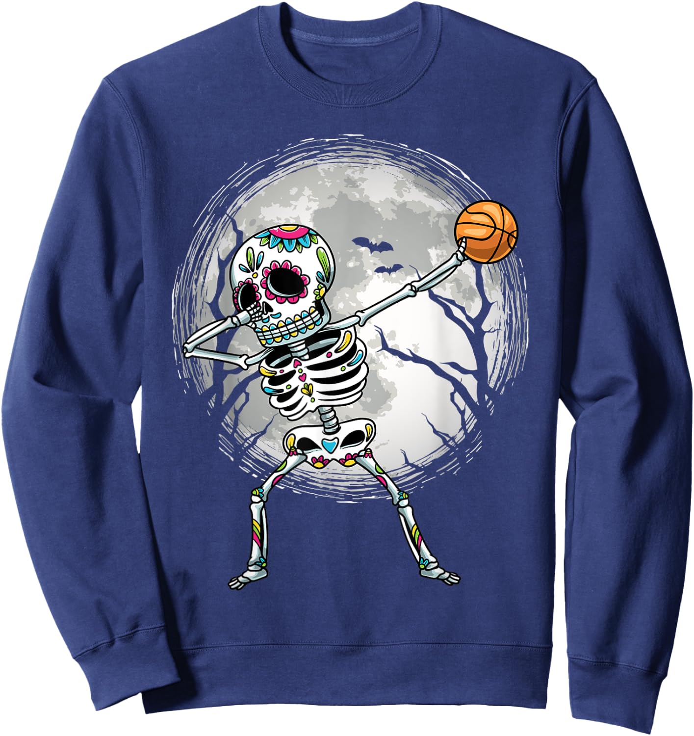 Dabbing Sugar Skull Skeleton Basketball Dia De Los Muertos Sweatshirt - Sweatshirt | Navy
