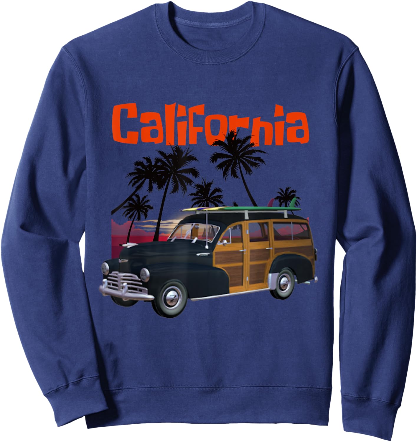 A cool classic woody style California surf wagon Sweatshirt - Sweatshirt | Navy