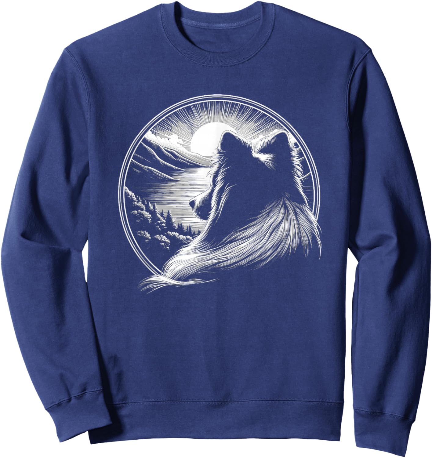 Shetland Sheepdog Dog Scene Sheltie Graphic Art Design Sweatshirt - Sweatshirt | Navy