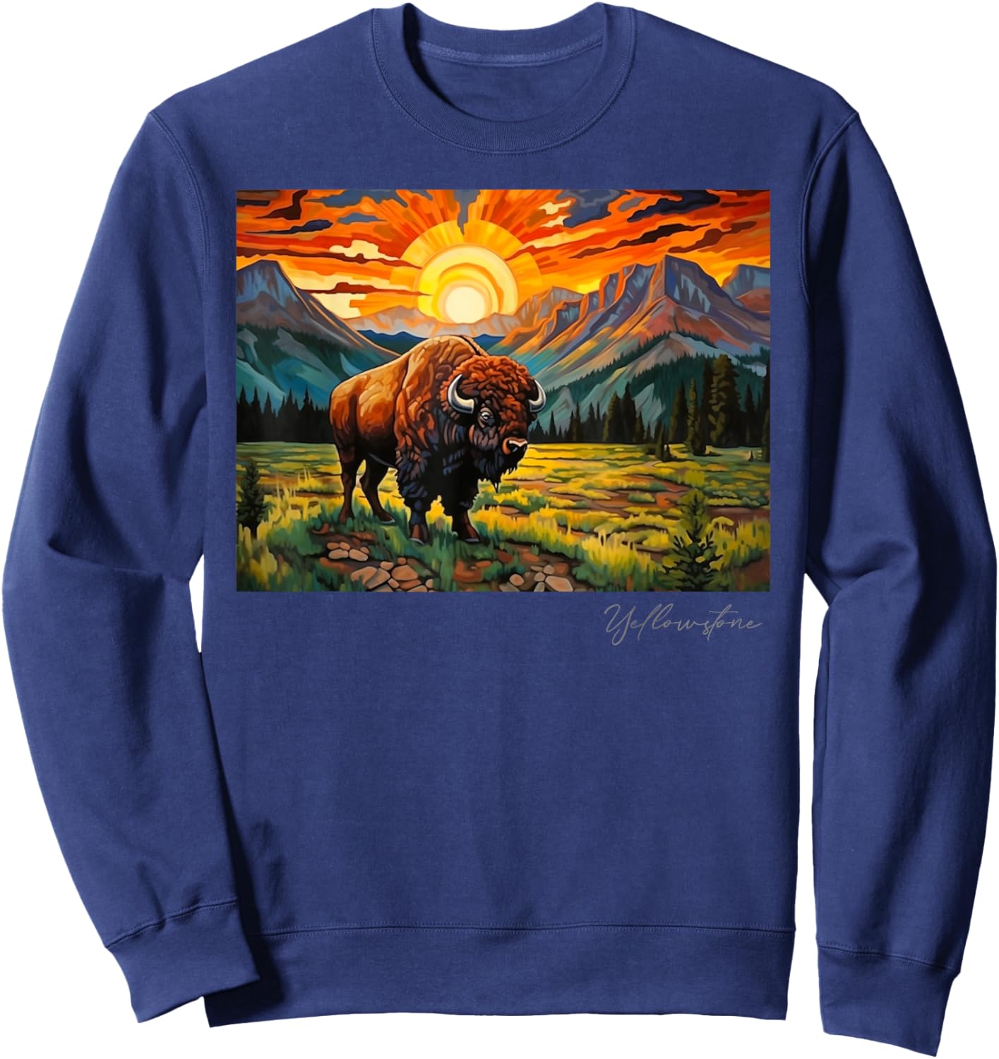 Yellowstone National Park Camping Hiking Outdoors Mountain Sweatshirt - Sweatshirt | Navy