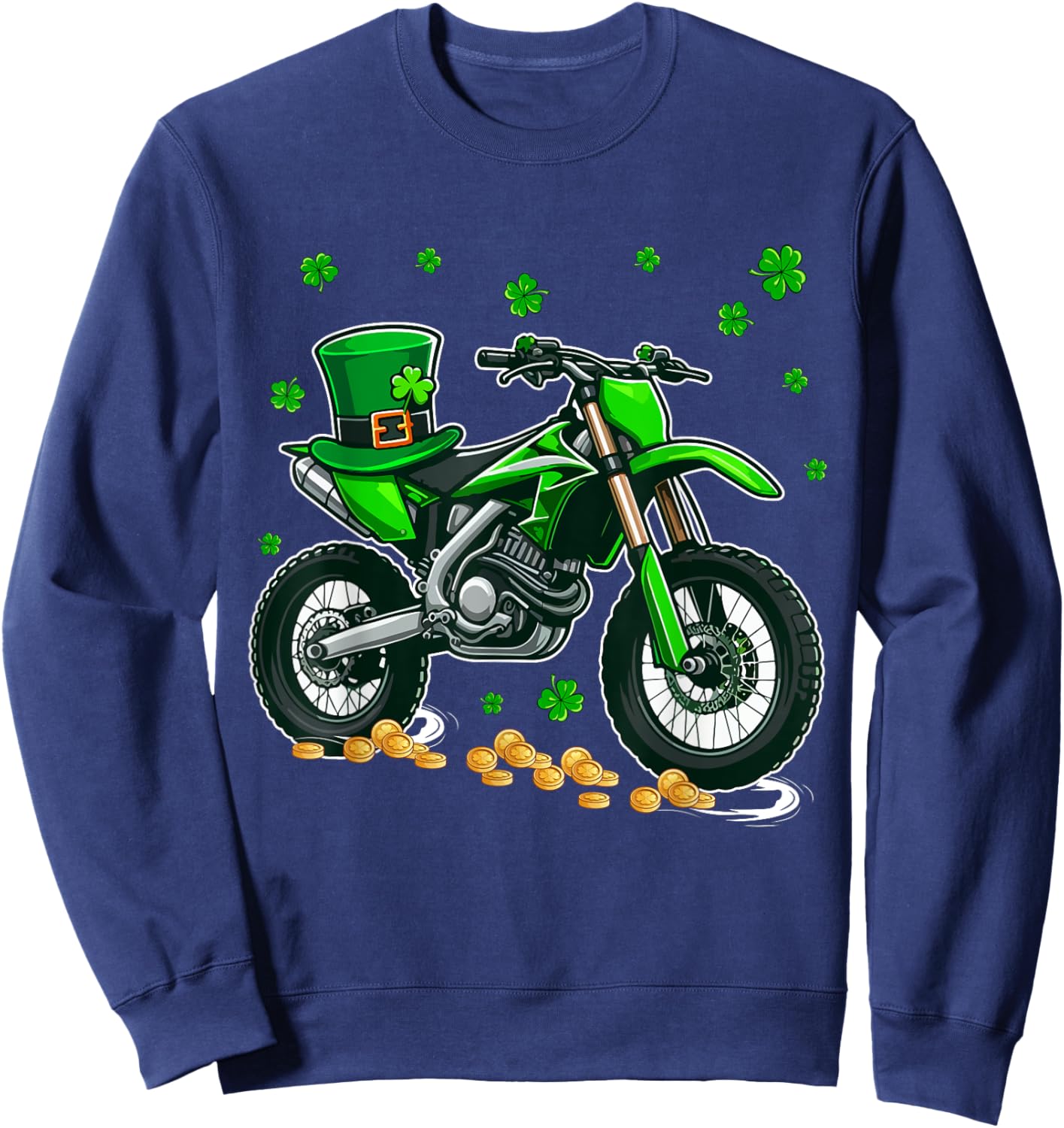 Patrick's Day Dirt Bike Shamrocks Lucky Patrick's Day Coin Sweatshirt - Sweatshirt | Navy