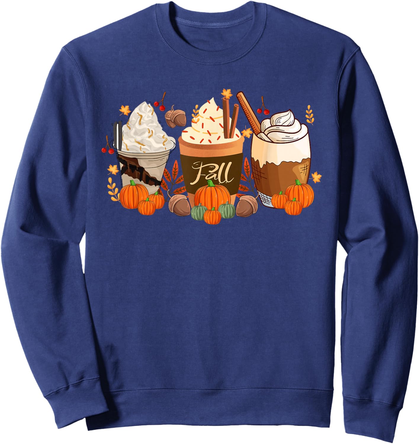Fall Coffee Halloween Pumpkin Spice Latte Drink Cup Sweatshirt - Sweatshirt | Navy