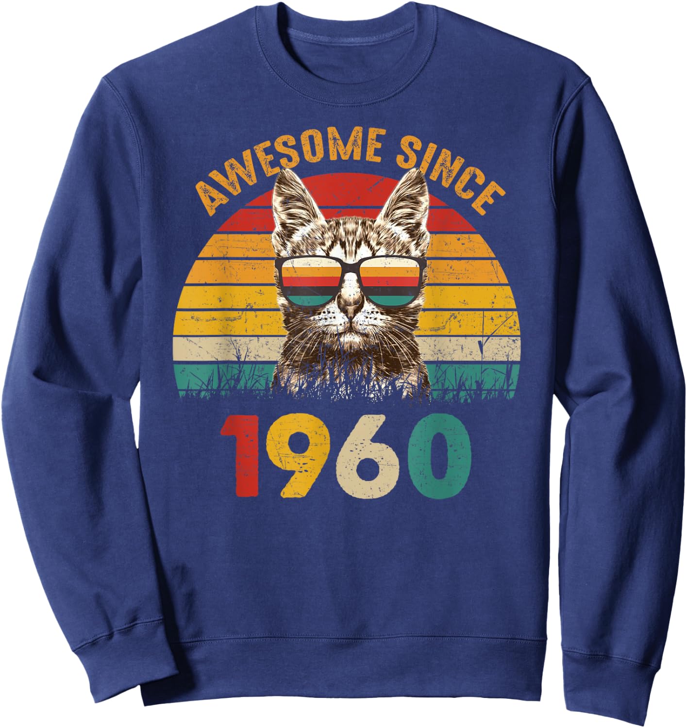 65th Birthday Gift Vintage Cat Lover Awesome Since 1960 Women Sweatshirt - Sweatshirt | Navy