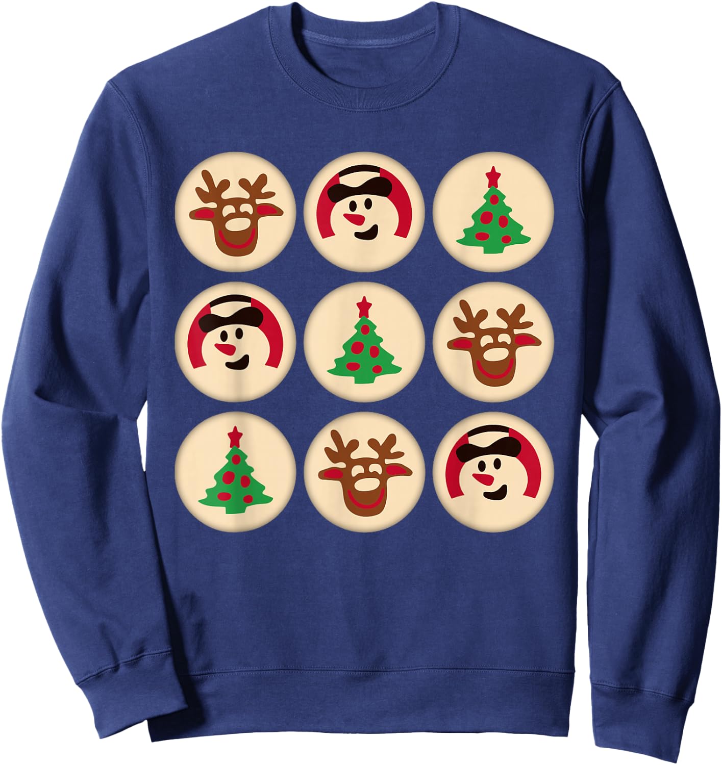 Christmas Cute Sugar Cookie Christmas Tree Snowman Reindeer Sweatshirt - Sweatshirt | Navy