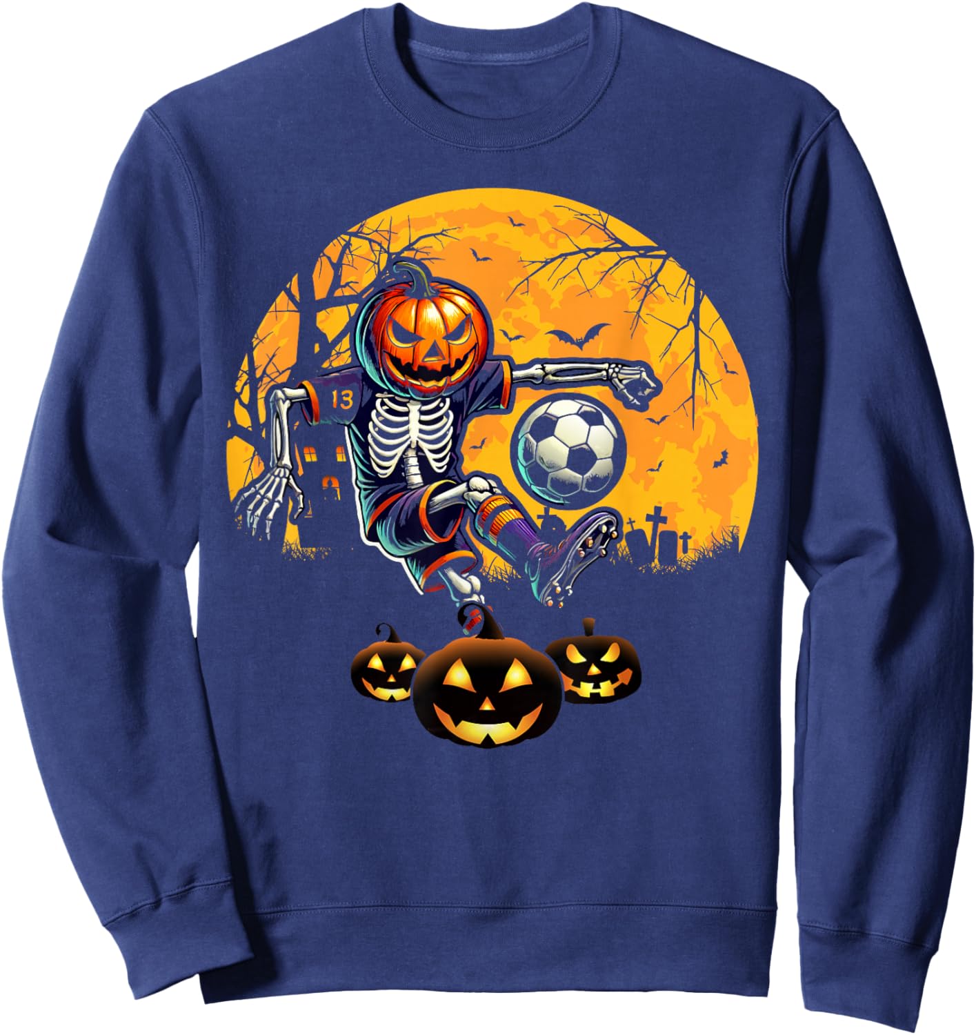Halloween Skeleton Soccer Football Costume Boy Kids Men Teen Sweatshirt - Sweatshirt | Navy
