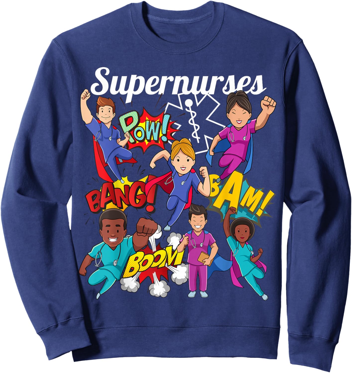 Supernurses Super Hero Comic Superhero Style RN Nursing Gift Sweatshirt - Sweatshirt | Navy