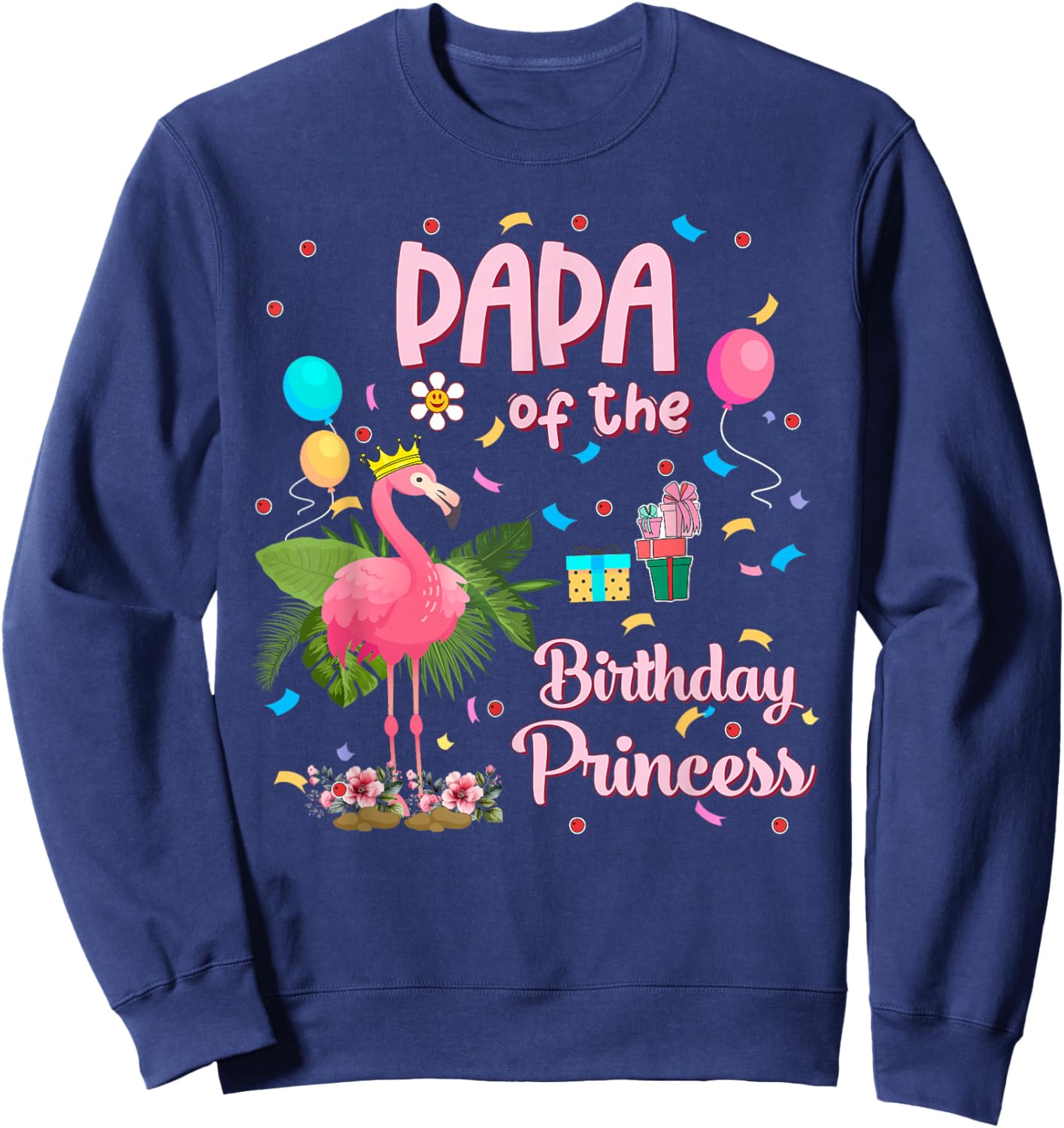 Papa of the Birthday Princess Pink Flamingo Party Squad Sweatshirt - Sweatshirt | Navy