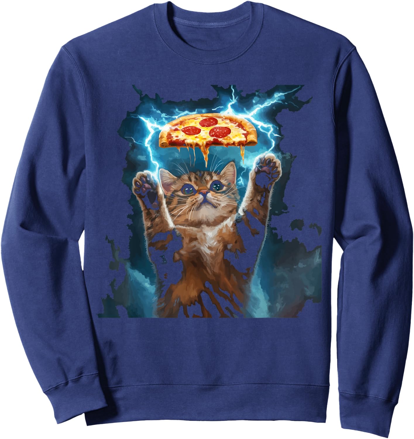 Pizza Cat Kitty Meow Animal Pet Pizzeria Italian Food Women Kids Sweatshirt - Sweatshirt | Navy